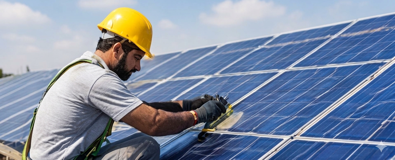 Solar service electrician working on plant equipment